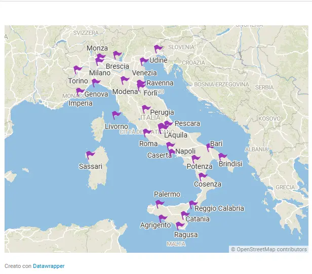 Mappa dei casi registrati di sindrome DDX3X in Italia