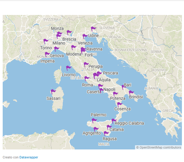 Mappa dei casi registrati di sindrome DDX3X in Italia